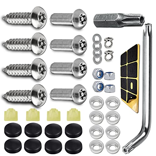 Anti Theft License Plate Screws Kits, Tamper Resistant Licence Plate Kit, 1/4"(M6) Security Screws, Rust Proof Stainless Steel Bolts Fasteners Kit for Front Rear Frame Holder Mounting - color: Silver2