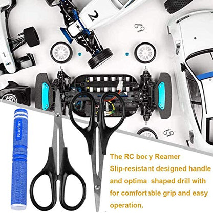 0-14mm RC Body Reamer Hole Puncher and Curved Scissors & Straight Scissors Trimming Universal Tools Set for RC Car Body Shell Lexan Plastic