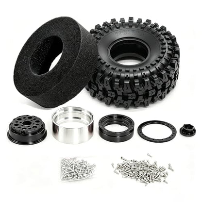 1/10 RC Crawler Tires and Wheels, 1.9" 120mm Rubber Rock Crawler Tires with Beadlock Rims, 4PCS RC Tires for Axial SCX10 TRX-4 1/10 Scale RC Off-Road Trucks (Black) - color: Black