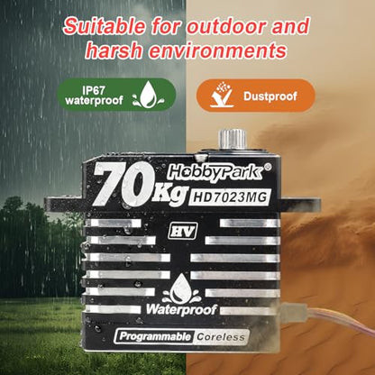 HobbyPark Waterproof 70kg High Torque RC Servo Coreless Motor RC Steering Servos Standard Size Metal Stainless Steel Gears Aluminum Case for 1/8 1/10 RC Crawler Car Truck 180° HV Upgraded Parts