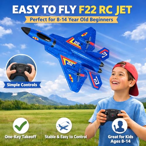 ANTSIR F-22 RC Airplane, 2.4GHz Easy to Fly Foam RC Plane, 2 CH RTF, Blue | Smart Gyro Stabilizer, LED Lights, 3 Rechargeable Batteries, RC Glider Toy Gift for Kids Boys Girls Beginners 8-16 - color: Blue F22-3 Batteries