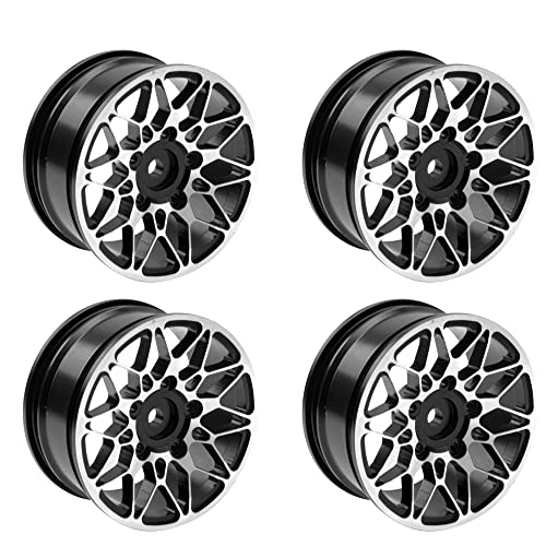 ShareGoo Metal Wheel Rims RC 12mm Hex Hubs 1/10 RC Drift On-Road Racing Touring Wheel Rim Compatible with HSP Tamiya Kyosho RedCat Sakura WLtoys Universal 1/10 RC Scales (Black) - color: Black