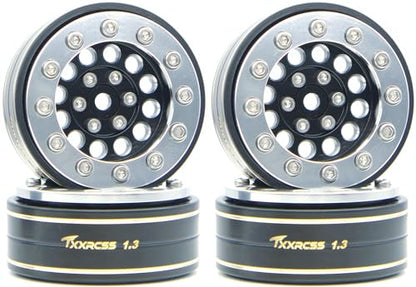 1.3 Beadlock Wheels & Brass Ring Weight 46.5g Adjustable Offset-3mm 1.3 Wheels Hex 7mm for 1/18 1/24 RC Crawlers Upgrade 4Pc YK (Black Silver) - color: Black Silver