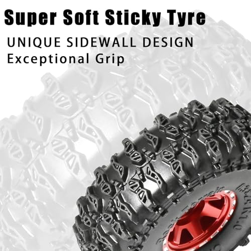 1.0 Beadlock Wheel Soft Tire Set RC Upgrade Part for Traxxas 1/18 TRX4M 1/24 RC Crawlers car Axial SCX24 FMS FCX24 Gladiator Bronco C10 JLU Deadbolt B17 Upgrade.(4Pcs/Set) - color: Red