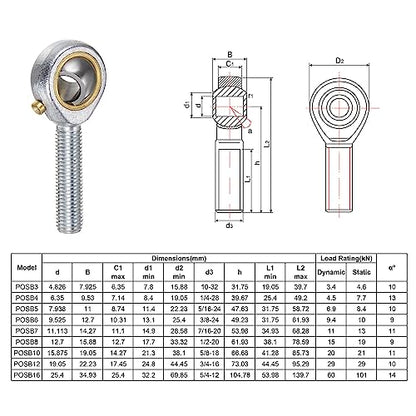 uxcell POSB5 5/16 Inch Male Rod End Bearing Set - 2pcs of 5/16-24 Left and Right Hand Thread Rod Ends with Jam Nut - size: 5/16