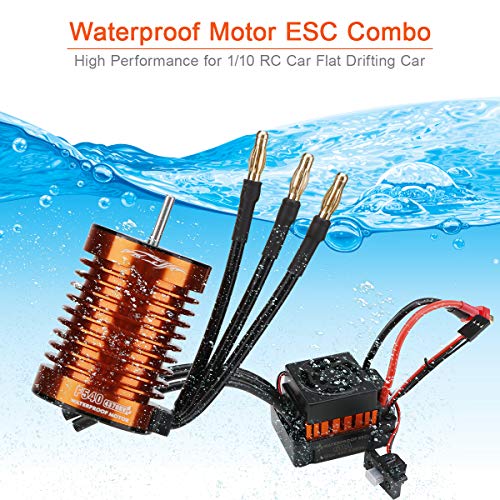 F540 4370KV Brushless Motor 4 Pole 9T 3.175mm Shaft with 60A ESC Electric Speed Controller and Programming Card Motor ESC Combo Set for 1/10 RC Car Flat Drifting Car 2S Lipo Battery