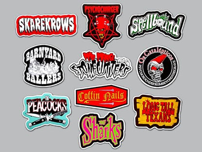 Rockabilly/Psychobilly Sticker Pack (10 Stickers) Set 3 Horror punkabilly Monster Rebel Retro Greaser Skull Tattoo Style Pinup Hotrod Vintage Rock n roll Underground Cult Scene Vinyl Decal Punk