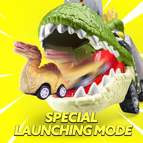 JOYIN 13 in 1 Dinosaur Toys for Kids 3-5, Transport Dinosaur Carrier Truck with 12 Pull Back Cars, Toddler Toys 3-4， Birthday Gifts for 3 4 5+ Year Old Boys - style: Tyrannosaurus Truck