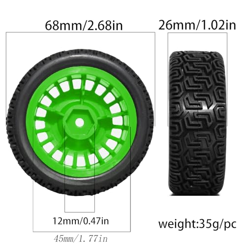 1/10 RC On-Road tires 68mm 4 PCS Rally Tires General Purpose Grip Soft Material Tread For 1:10 Tamiya xv02 Maze Tires Lc Off-Road 94123 Kyosho FW06%t048 (Green, 3) - color: Green