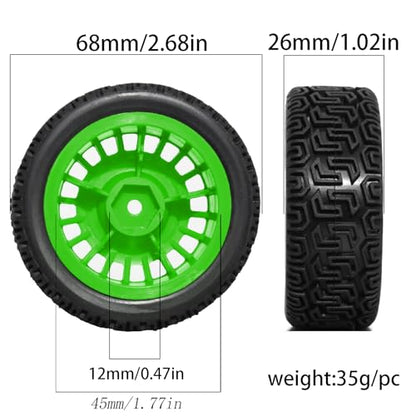 1/10 RC On-Road tires 68mm 4 PCS Rally Tires General Purpose Grip Soft Material Tread For 1:10 Tamiya xv02 Maze Tires Lc Off-Road 94123 Kyosho FW06%t048 (Green, 3) - color: Green