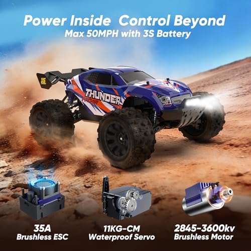 1/14 Brushless RC Cars 4WD All Terrain Truck with Fast Charger | Fast Charger,3S Lipo Battery,2845-3600kv Brushless Motor,11KG-CM Waterproof Servo,Alloy Chassis, Sealed Diffs,Waterproof - color: Dark Blue