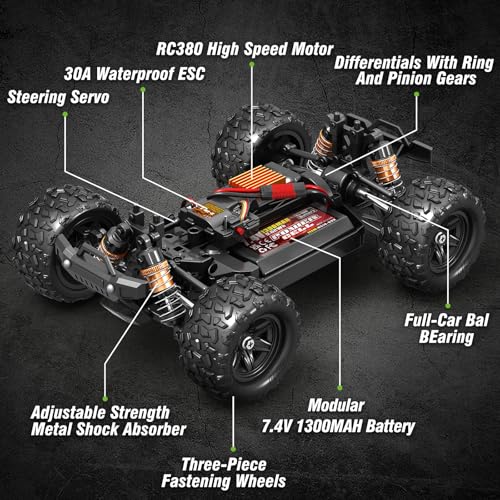 1:18 All Terrain RC Car for Adults & Boys (HS18-05), 4WD Off-Road RC Truck High Speed Fast 40+ KPH, 4X4 Waterproof Remote Control Car with 2 Rechargeable Batteries