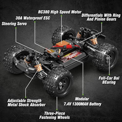 1:18 All Terrain RC Car for Adults & Boys (HS18-05), 4WD Off-Road RC Truck High Speed Fast 40+ KPH, 4X4 Waterproof Remote Control Car with 2 Rechargeable Batteries