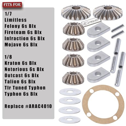 Diff Gear Set Upgrades Parts for 1/7 Felony Fireteam Infraction Limitless Mojave,1/8 Kraton Notorious Outcast Talion TLR Tuned Typhon 6S,RC Metal Diff Gear Hops up,Replace #ARAC4010