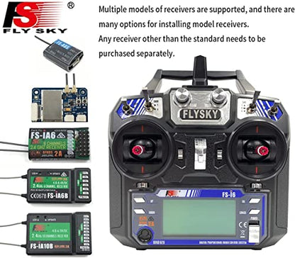 Flysky FS-i6 Transmitter, 6CH Transmitter with FS-iA6 Receiver | 2.4G AFHDS 2A Protocol, High Sensitivity, Low‑power Receiver, 6 Channel Quick Bind, Stable, Mode 2 (Throttle Left)