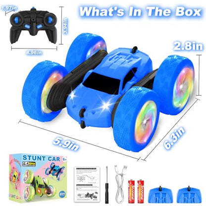 Remote Control Car, Outdoor Toys RC Cars for Kids Ages 6-12, 4WD Double Sided Stunt Vehicle with Upgraded USB-C Modular Batteries, 5 6 7 8 9 10+ Year Old Boy Birthday Blue - color: Blue