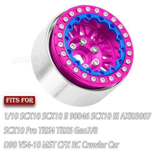 RC 1.9 Wheel Rims for 1/10 SCX10 SCX10 II 90046 SCX10 III AXI03007 SCX10 Pro TRX4 TRX6 Gen7/8 D90 VS4-10 MST CFX RC Crawler Car,4pcs Aluminum 1.9 Wheel Rims,Pink - color: Pink - (Rims)