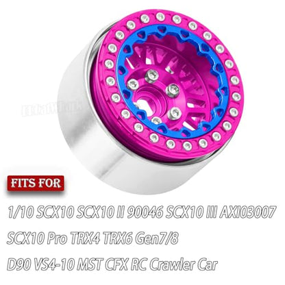 RC 1.9 Wheel Rims for 1/10 SCX10 SCX10 II 90046 SCX10 III AXI03007 SCX10 Pro TRX4 TRX6 Gen7/8 D90 VS4-10 MST CFX RC Crawler Car,4pcs Aluminum 1.9 Wheel Rims,Pink - color: Pink - (Rims)