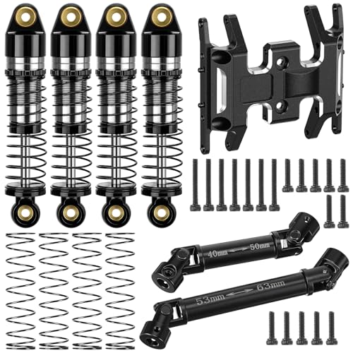 Skylety 7PCS RC Upgrade Kit Compatible with Axial SCX24 1/24 Crawler, 40mm Oil Filled Shock Absorbers, Brass Skid Plate, Steel Drive Shaft, Heavy Counterweight Chassis Parts