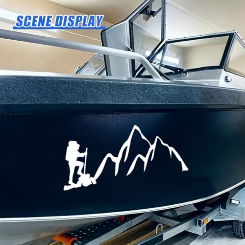 Craedli 2PCS Hiker Mountain Sticker Car Decal, 7.8"×3.3" Waterproof Vinyl Adventure Sticker, Outdoor Nature Hiking Car Window Bumper Decals for SUV Truck Auto Laptop (White) - color: White