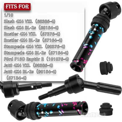 Drive Shaft Axles Upgrades Part for 1/10 4WD Slash/Rustler/Stampede/Jat0 4X4(BL-2s)(VXL),F0rd F15O,RC Front & Rear Steel DriveShaft CVD w/Hex Hops Up,#9051#9052,Colour - color: Colour - (4pcs Driveshafts)