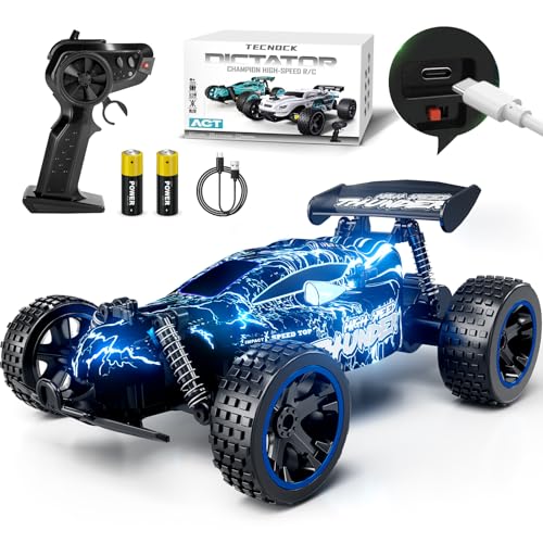 Tecnock RC Cars for Kids, 1:18 Scale 2WD RC Car with LED Lights, 2.4GHz Remote Control Car with USB-C Easy Charging & 50 Mins Playtime, Toys Gifts for Boys & Girls Ages 8-12 - color: Deep Blue