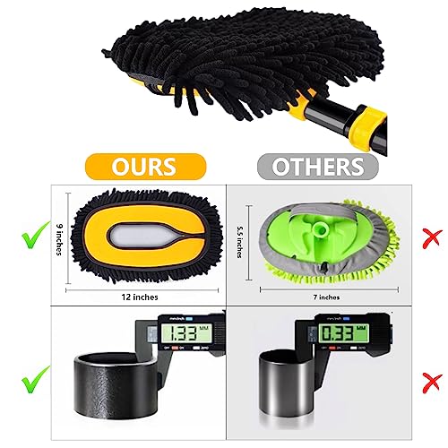57'' Car Wash Brush with Long Handle Chenille Microfiber Car Wash Kit, Mitt Retractable Bent Pole Car Wash Brush for Cars RV Truck Boat (Light Yellow) - color: Light Yellow