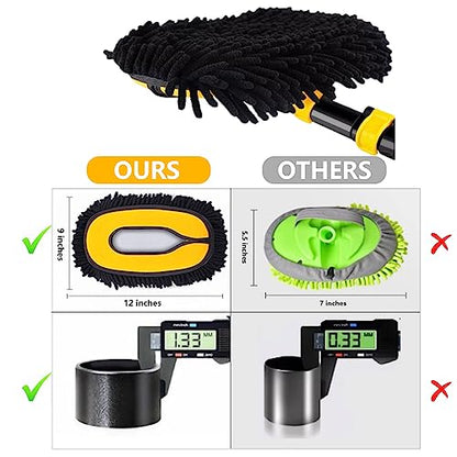 57'' Car Wash Brush with Long Handle Chenille Microfiber Car Wash Kit, Mitt Retractable Bent Pole Car Wash Brush for Cars RV Truck Boat (Light Yellow) - color: Light Yellow