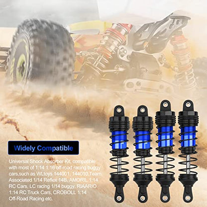 4PCS Shock Absorbers Oiled RC Shocks Fit for 1/12 1/14 1/16 RC Cars | Compatible with WLtoys 144001/124019/124018 MJX, SCY and HBX RC Buggy Off-Road Racing Replacement Parts (Black Blue) - color: Black blue