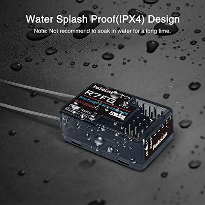 Radiolink 2.4Ghz R7FG 7 Channels Gyro Receiver with Voltage Telemetry Long Range Control, Water-Splash RX for RC Crawler Car Boat Radio Controller System RC4GS v2/RC6GS v2/RC4GS/RC6GS