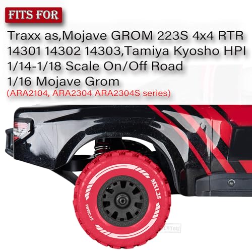 RC MX1.25 RC Truck Wheel Tires for Traxx as/Mojave GROM 223S 4x4 RTR,14301 14302 14303,Tamiya Kyosho HPI 1/14-1/18 Scale On/Off Road,RC Monster Truck Car Wheels,Black-Red - color: Black-red(rc Wheels Tires)