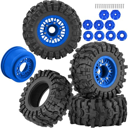 12/14/17mm Hex Hubs RC Truck Tires and Wheels for Slash 2WD 4X4,Arrm a Senton,Axia1,Rc 4wd,Red cat RC Truck,BRCatWPark RC Short Course Truck Wheels and Tires w/Sponge,(4Pcs) Navy Blue - color: Navy Blue - (12/14/17mm Hex)