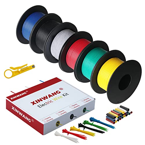 XINWANG 22 AWG Silicone Wire Kit, Tinned Copper, 6 Colors, 23 ft Each | 1.9mm OD flexible tinned copper silicone hook up wire in 6 colors for RC, LED, DIY electronics & heat-resistant use - size: 22 AWG (0.35 mm² / 7 M) - Silicone
