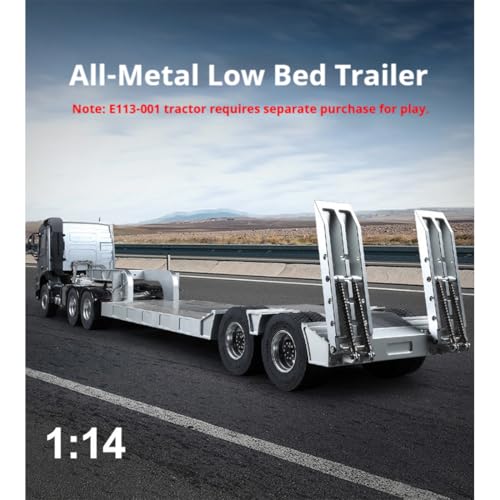 1/14 Semi-Trailer Flatbed for 1/14 6x4 RC Heavy-Duty Cargo Tractor Truck RC Semi-Trailer Truck, Non-Powered Semi-Truck Flatbed Low Bed Trailer Construction Vehicle Gift - style: 1/14 Semi-Trailer Flatbed