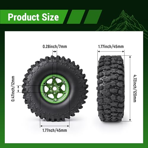 1/10 Scale RC Crawler 1.9 Aluminum Beadlock Wheels and Tires 4.72" 120mm Height Soft Great Grip for Traxxas TRX4 Axial SCX10 II III Redcat Gen 8 Rocks Mud (Style F) - color: Style F