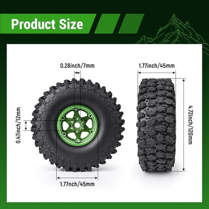 1/10 Scale RC Crawler 1.9 Aluminum Beadlock Wheels and Tires 4.72" 120mm Height Soft Great Grip for Traxxas TRX4 Axial SCX10 II III Redcat Gen 8 Rocks Mud (Style F) - color: Style F