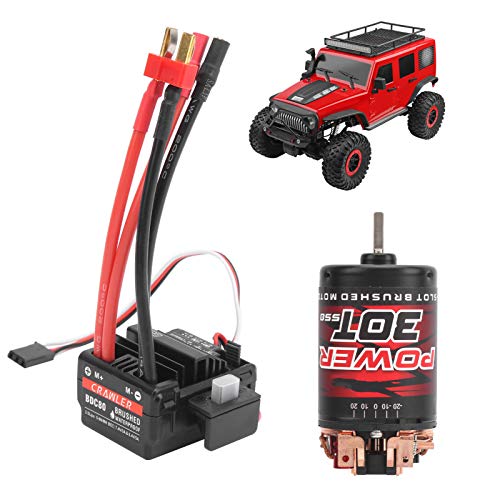 3 - Slot 30T 550 Brushed Motor with 80A ESC Replacement Set, High - Torque RC Crawler Motor for 1/10 & 1/12 Brushed RC Cars, Copper Windings & Double Ball Bearings