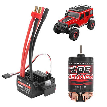 3 - Slot 30T 550 Brushed Motor with 80A ESC Replacement Set, High - Torque RC Crawler Motor for 1/10 & 1/12 Brushed RC Cars, Copper Windings & Double Ball Bearings