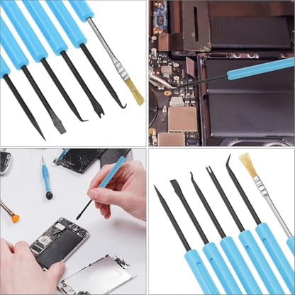 QWORK Professional Welding Auxiliary Tools Set, 6 Double-sided Repair Tools & 2 Anti-static Precision Tweezers for Electronic Repair, Soldering, and Grinding