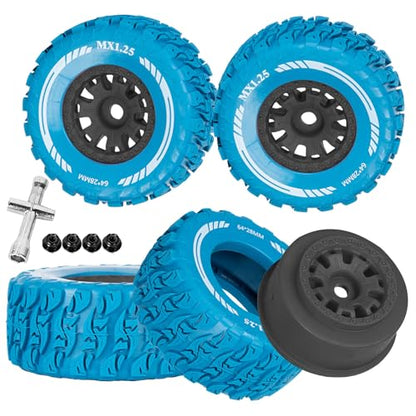 RC MX1.25 RC Truck Wheel Tires for Traxx as/Mojave GROM 223S 4x4 RTR,14301 14302 14303,Tamiya Kyosho HPI 1/14-1/18 Scale On/Off Road,RC Monster Truck Car Wheels,Black-Navy Blue - color: Black-navy Blue(rc Wheels Tires)
