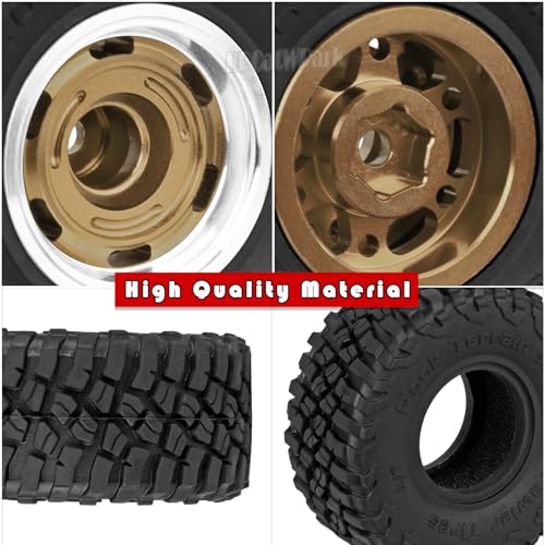 RC 1.0 Wheels and Tires for 1/18 TRX4M,1/24 SCX24 RC Crawler Car,RC Aluminum Wheel Rims & Rubber Tires w/Foam Inserts,RC 1.0 Off Road Buggy Rally Wheels and Tires,Bronze - color: Bronze - (4pcs Bailuchi Tires)