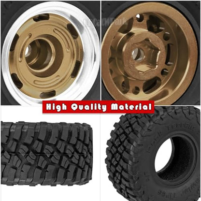 RC 1.0 Wheels and Tires for 1/18 TRX4M,1/24 SCX24 RC Crawler Car,RC Aluminum Wheel Rims & Rubber Tires w/Foam Inserts,RC 1.0 Off Road Buggy Rally Wheels and Tires,Bronze - color: Bronze - (4pcs Bailuchi Tires)