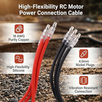 RC Motor Extension Cables, 10-Pack 4mm Rubber Plug Connector Wire, 6AWG Silicone for Axial SCX10, GEN8 Model Toys
