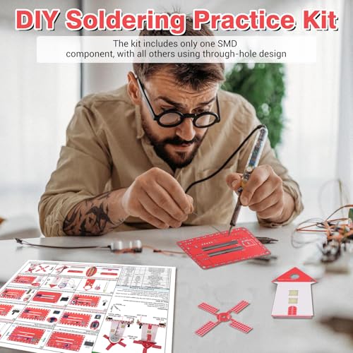 Soldering Practice Kit, DIY Windmill Solder Project for Beginners with LED Flashing Light & Adjustable Rotation Speed for Students Soldering Training, School STEM Education Learning Kit