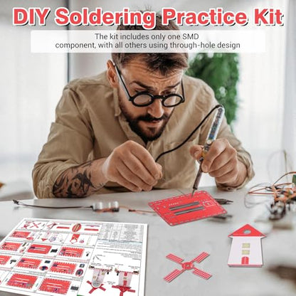 Soldering Practice Kit, DIY Windmill Solder Project for Beginners with LED Flashing Light & Adjustable Rotation Speed for Students Soldering Training, School STEM Education Learning Kit