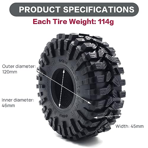 1.9 Crawler Tires RC Tires RC Rubber Tyre Set for 1/10 RC Crawler | RC Crawler Tyre with Foam Insert for SCX10 90046 SCX10 UTB18 TRX4 TRX6 Redcat Gen8 7VS4-10,Soft Rubber,Wear-resistant