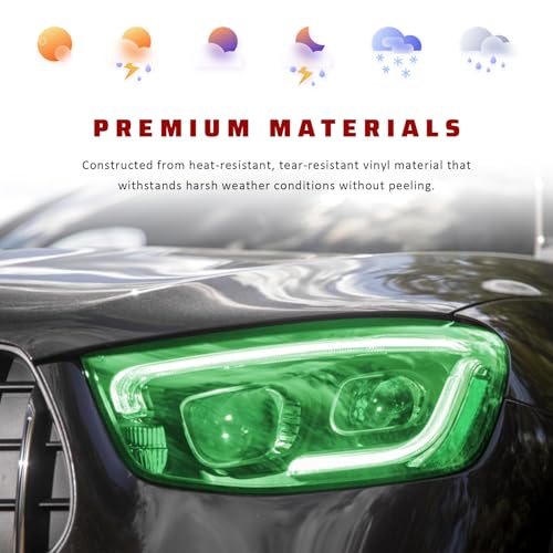 Car Light Tint Film, 12" × 48" Waterproof Headlight Vinyl Wrap Film Includes Squeegee & Cutter, Self-Adhesive Air-Release Wrap for Fog Lights, Taillights, and Headlights (Green) - color: Green