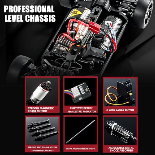 RC Drift Car, 1/14 Scale RC Race Car with Spray, Cool LED Lights, 2.4G 4WD High Speed 35KM/H Drifting Cars, Proportional Throttle with 2 Batteries RTR Gifts for Teen Adults