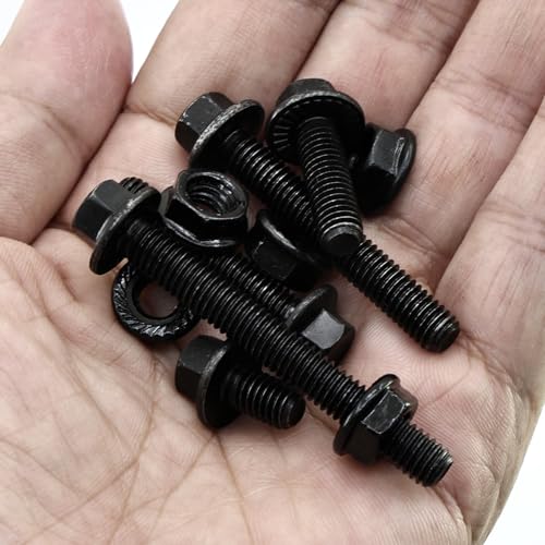 Flanged Hex Head Bolts and Nuts Kit, Black Alloy Steel Grade 10.9, 112 Pieces, M6 x 1mm, Black Oxide Finish - color: 112PCS M6 Bolts and Nuts Kit