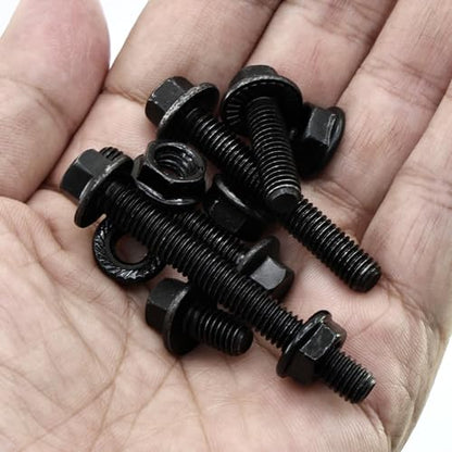 Flanged Hex Head Bolts and Nuts Kit, Black Alloy Steel Grade 10.9, 112 Pieces, M6 x 1mm, Black Oxide Finish - color: 112PCS M6 Bolts and Nuts Kit